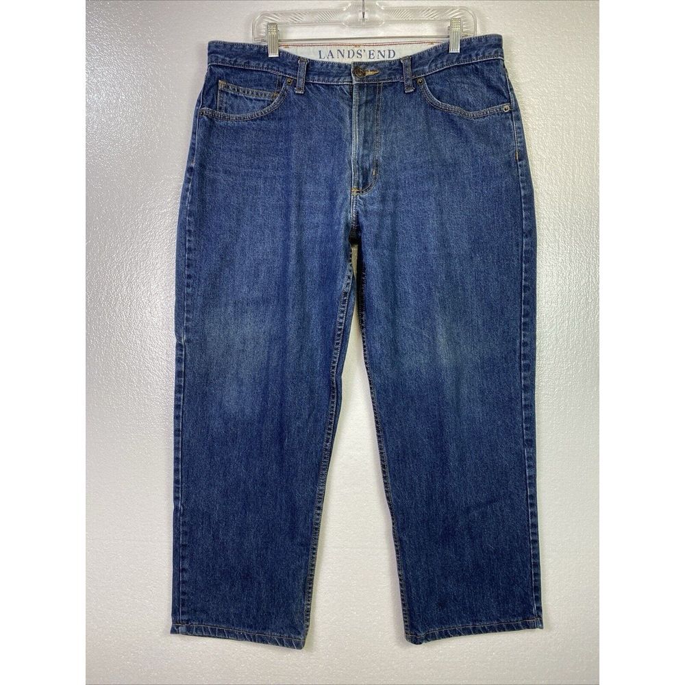 Lands' End Jeans Mens 37 Straight Relax Fit Blue Denim Dad Western Pants 37x27